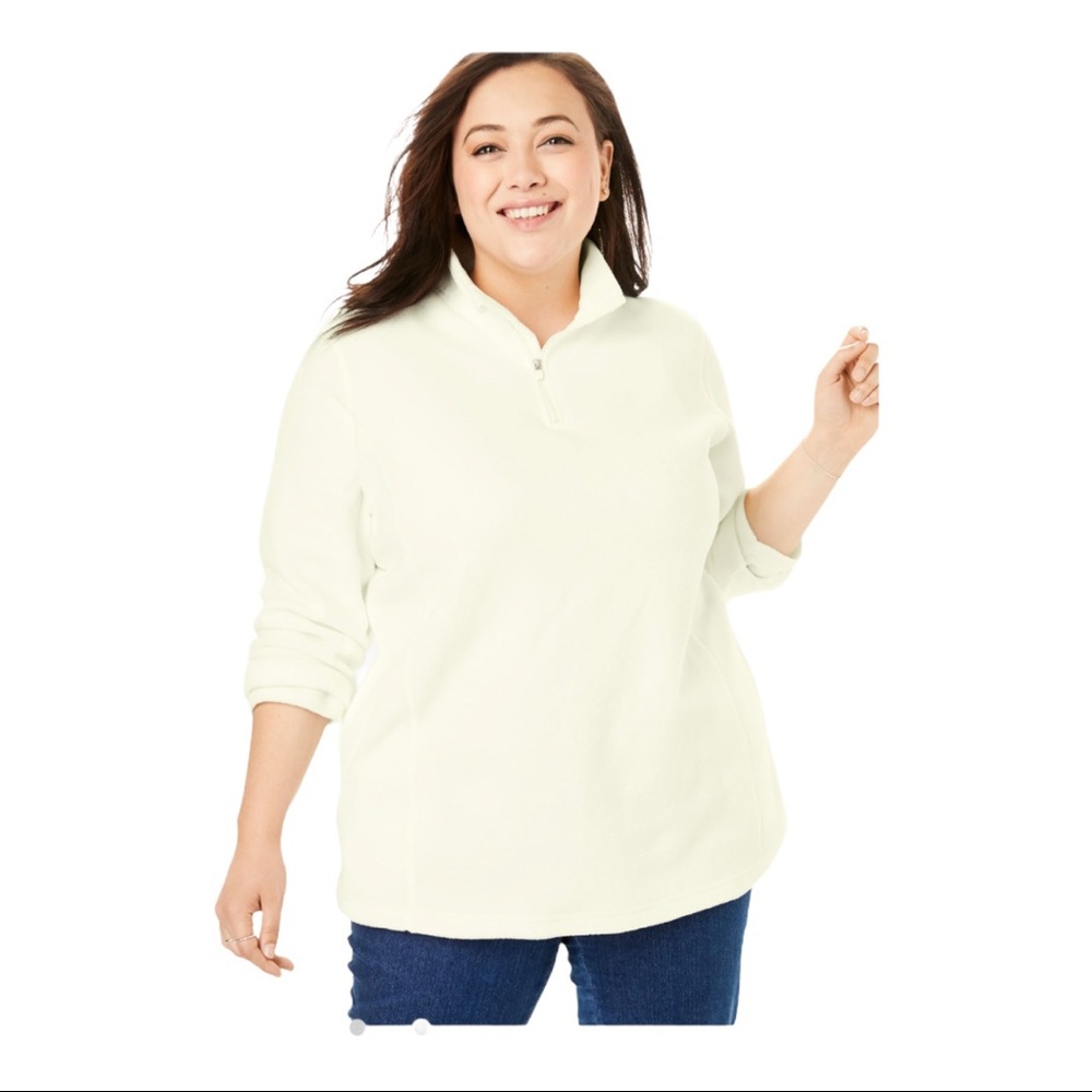 Woman Within Ivory Microfleece Quarter-Zip Pullover (14-16)